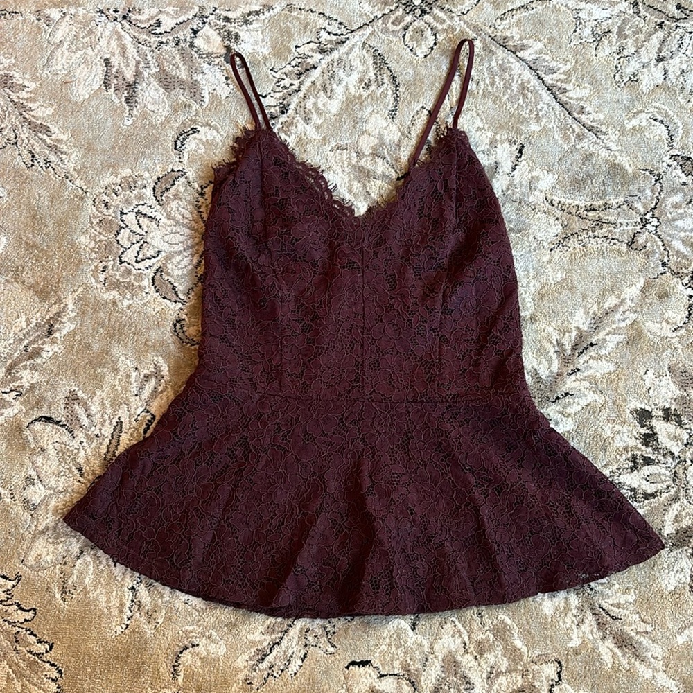 Burgundy Lace Peplum Tank Top